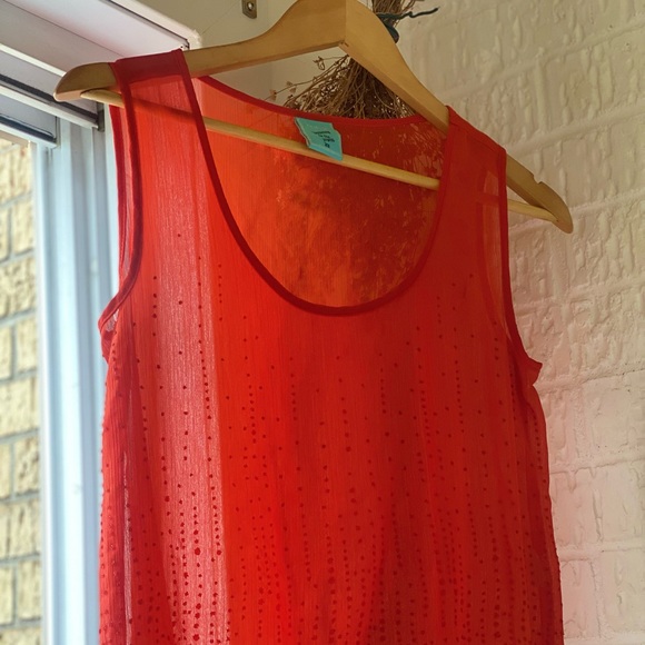 Sheer beaded red/orange top w/scalloped edge - Picture 4 of 5
